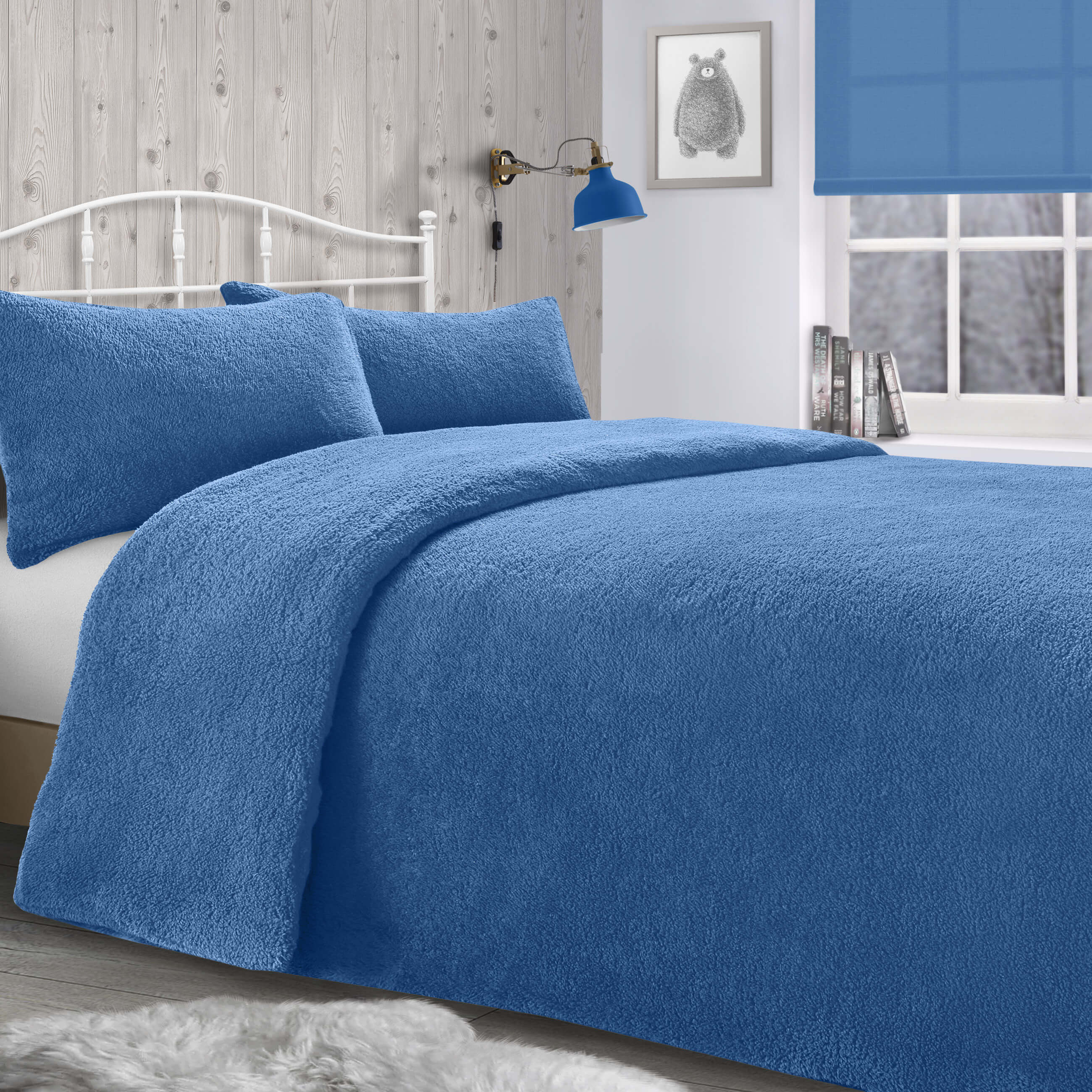Teddy Fleece King Fitted Sheet- Blue 