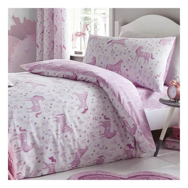 Folk Unicorn Single Duvet Set Pink The Bedlinen Company Cork